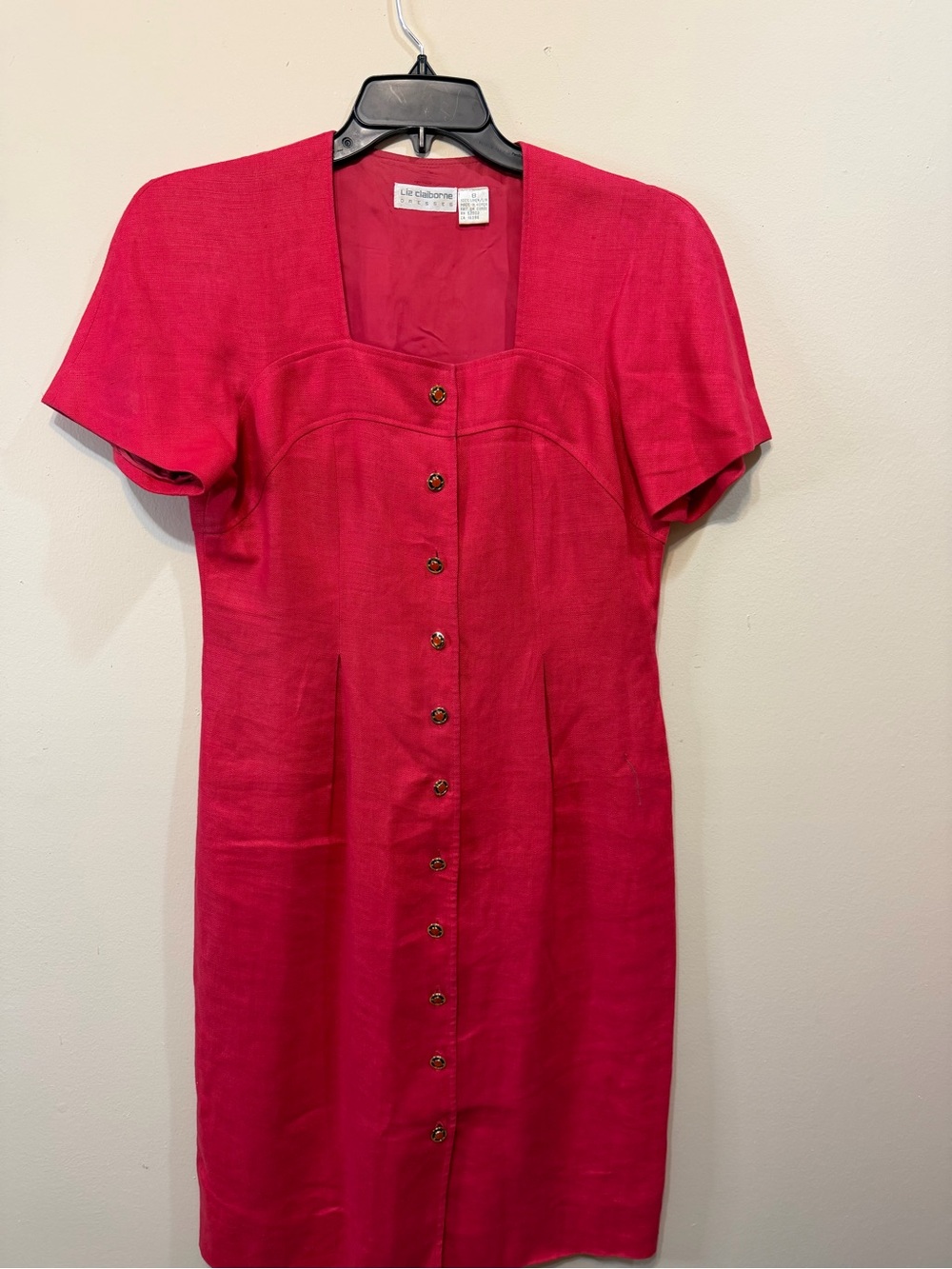 Liz Claiborne Red Button-Front Short Sleeve Dress 2407